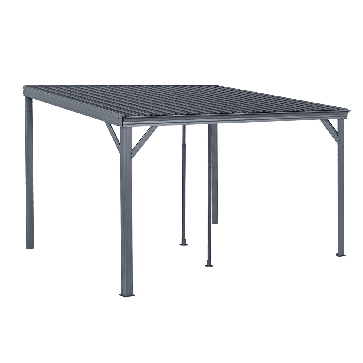10x12FT Lean to Gazebo, Outdoor Hardtop Wall Mounted Gazebo with Sloping Galvanized Steel Roof, Upgraded Heavy Duty Mounted Shelter with Drainage System for Deck, Porch, Backyard