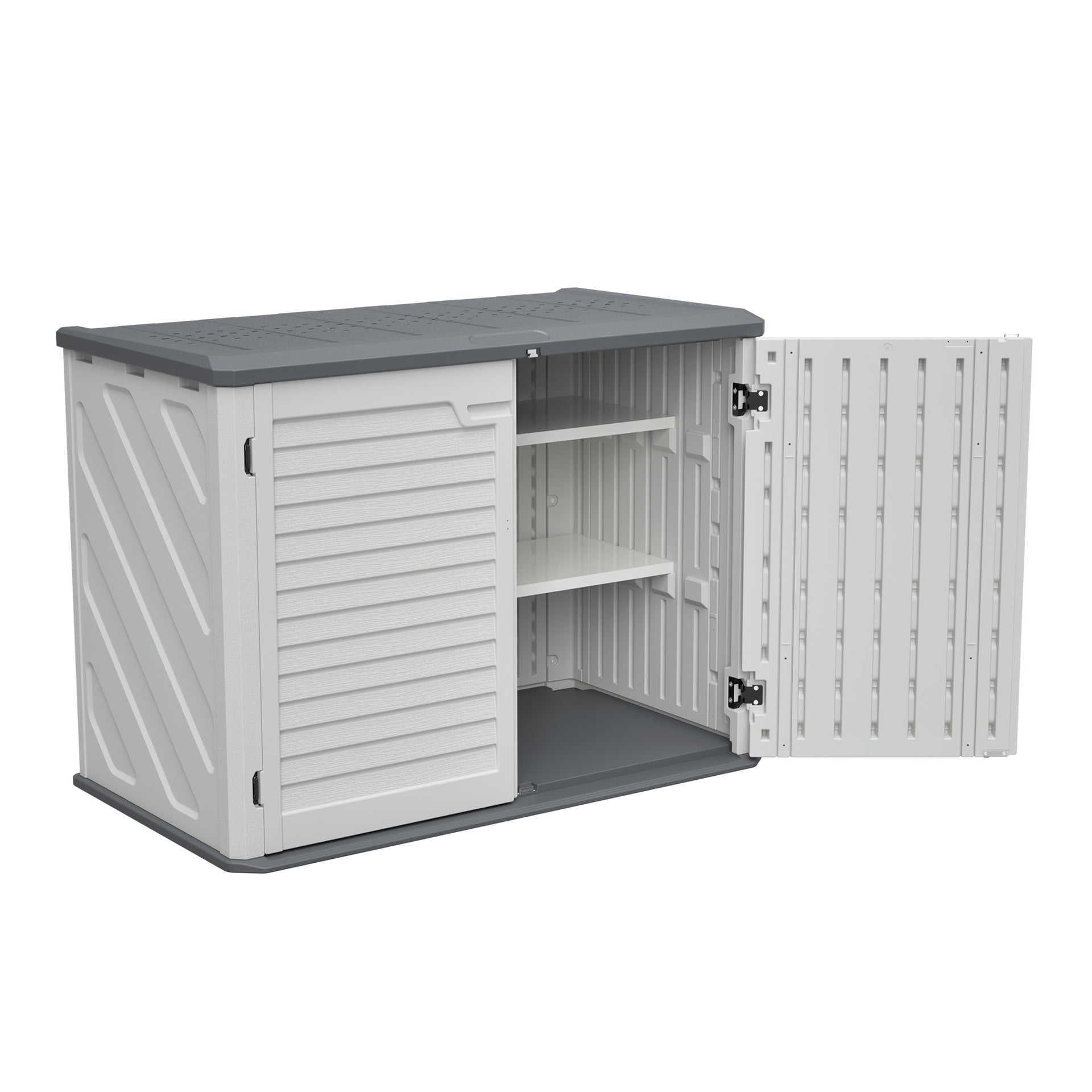 Horizontal Storage Shed with Removable Shelf, Large Lockable Outdoor Storage Cabinet, Weather-Resistant HDPE Plastic Storage Unit for Backyard, Patio, Garden – 28 Cu.ft, Ivory White