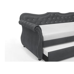 Abby Upholstered Velvet Wood Daybed with Trundle in Gray