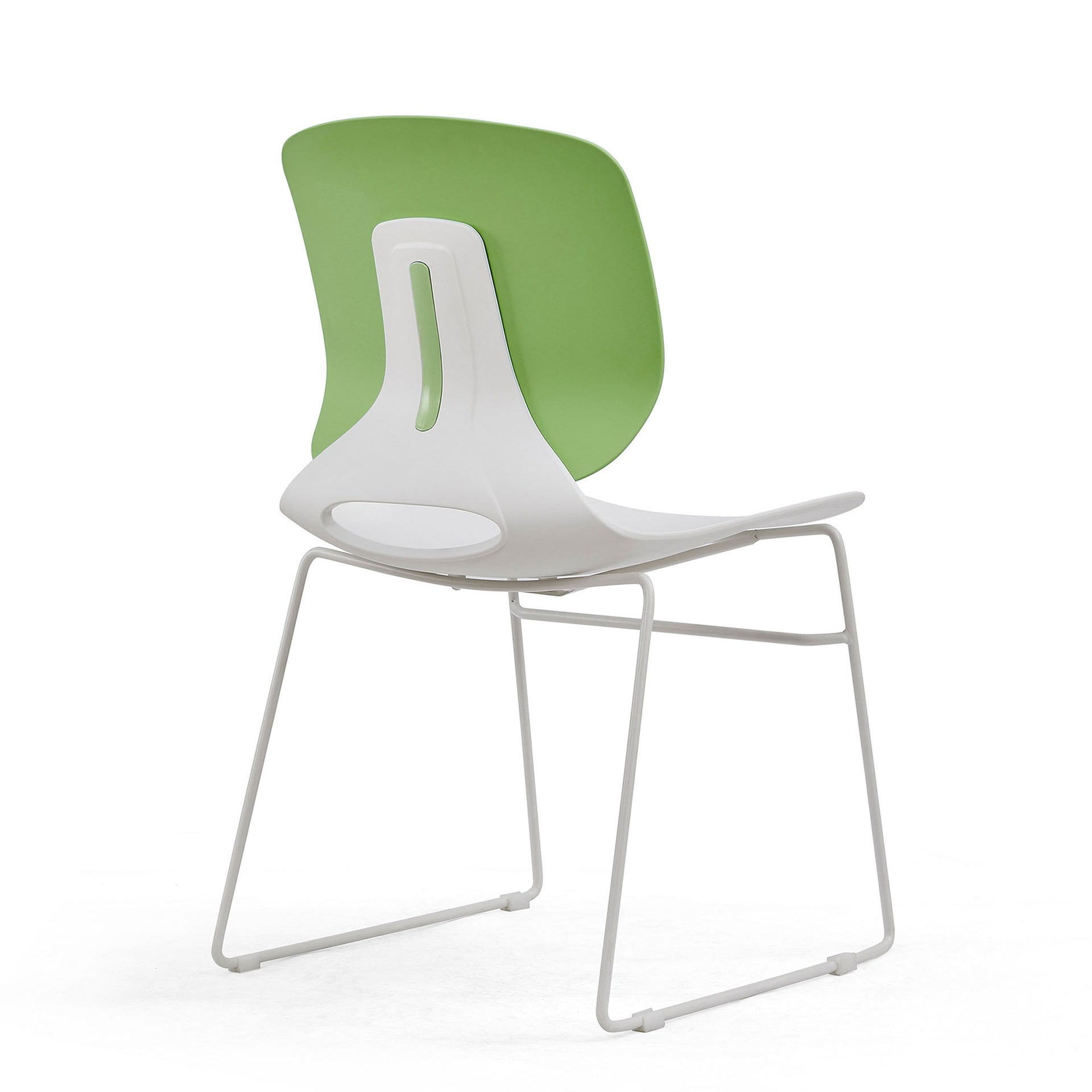 Modern Stacking Chairs Set of 4 in White+Blue or White+Green with Polypropylene Seat and Fiberglass Reinforced Back, 18.9 x 19.7 x 34.45 Inches
