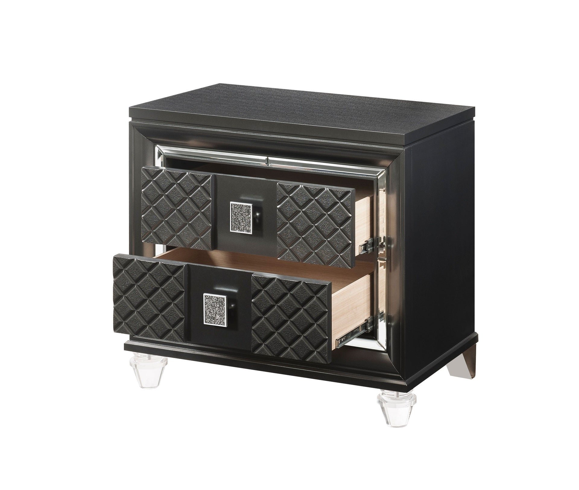 Modern Glam Metallic Gray Finish Storage Drawers Nightstand 1pc Wooden Bedroom Furniture Acrylic Leg