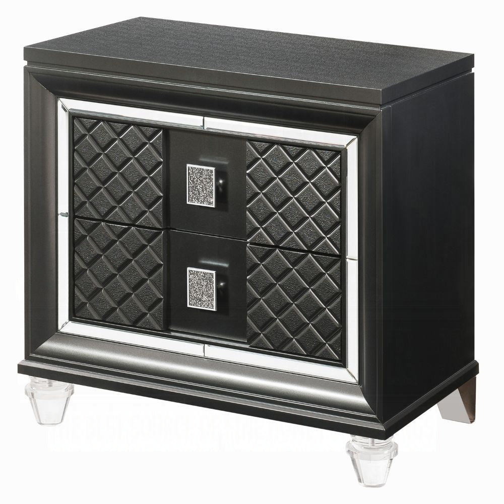 Modern Glam Metallic Gray Finish Storage Drawers Nightstand 1pc Wooden Bedroom Furniture Acrylic Leg