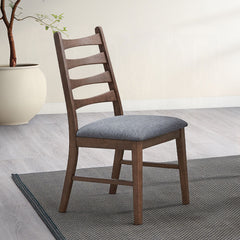 Walnut Finish Dining Chairs Set of 2, Dark Gray Upholstered Seat Durable Solid Wood Modern Dining Furniture