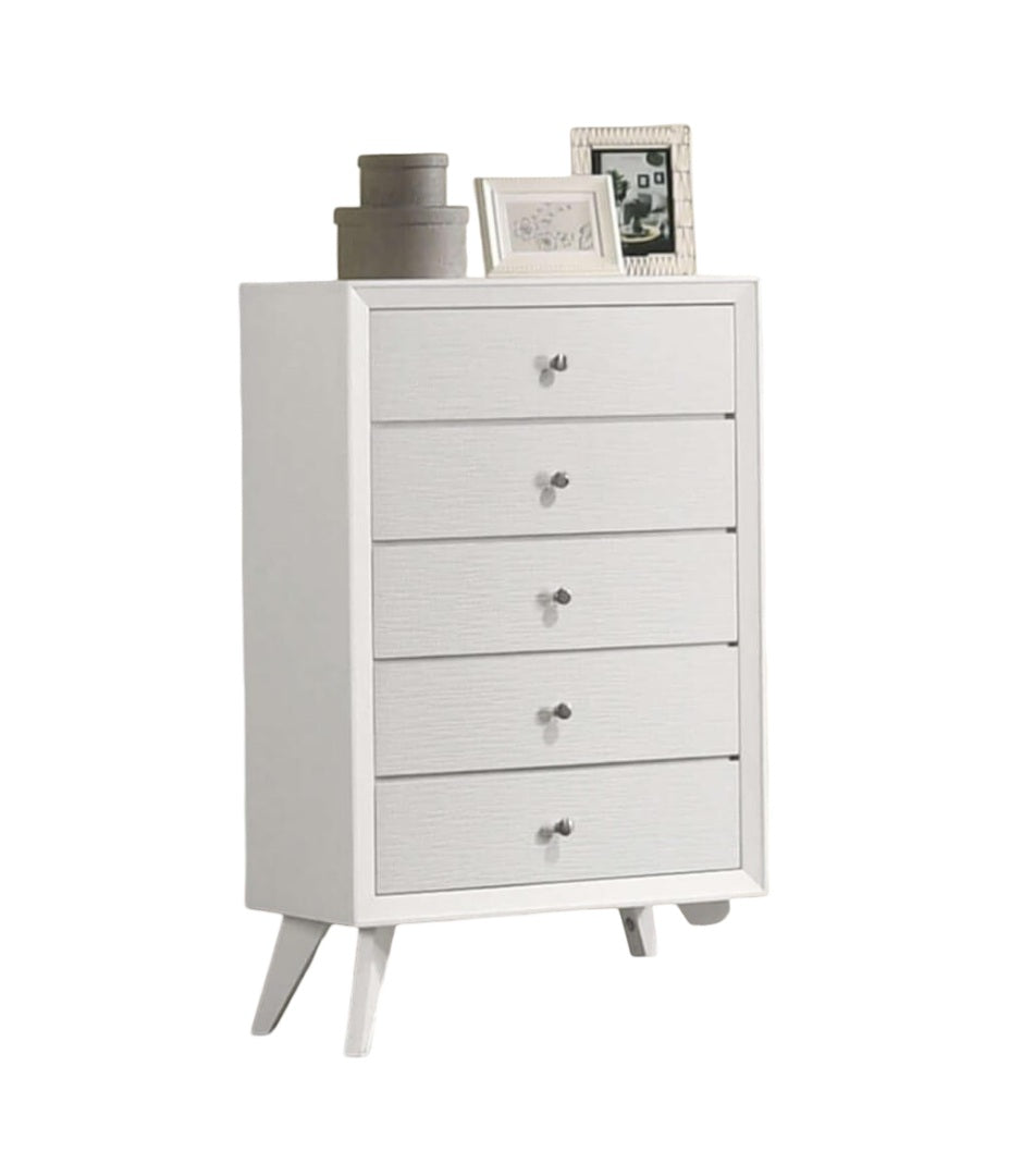 Contemporary Style 1pc Chest Angled Legs Round Bronze Knobs Wave Texture White Finish
