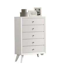 Contemporary Style 1pc Chest Angled Legs Round Bronze Knobs Wave Texture White Finish