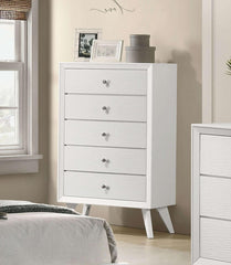 Contemporary Style 1pc Chest Angled Legs Round Bronze Knobs Wave Texture White Finish