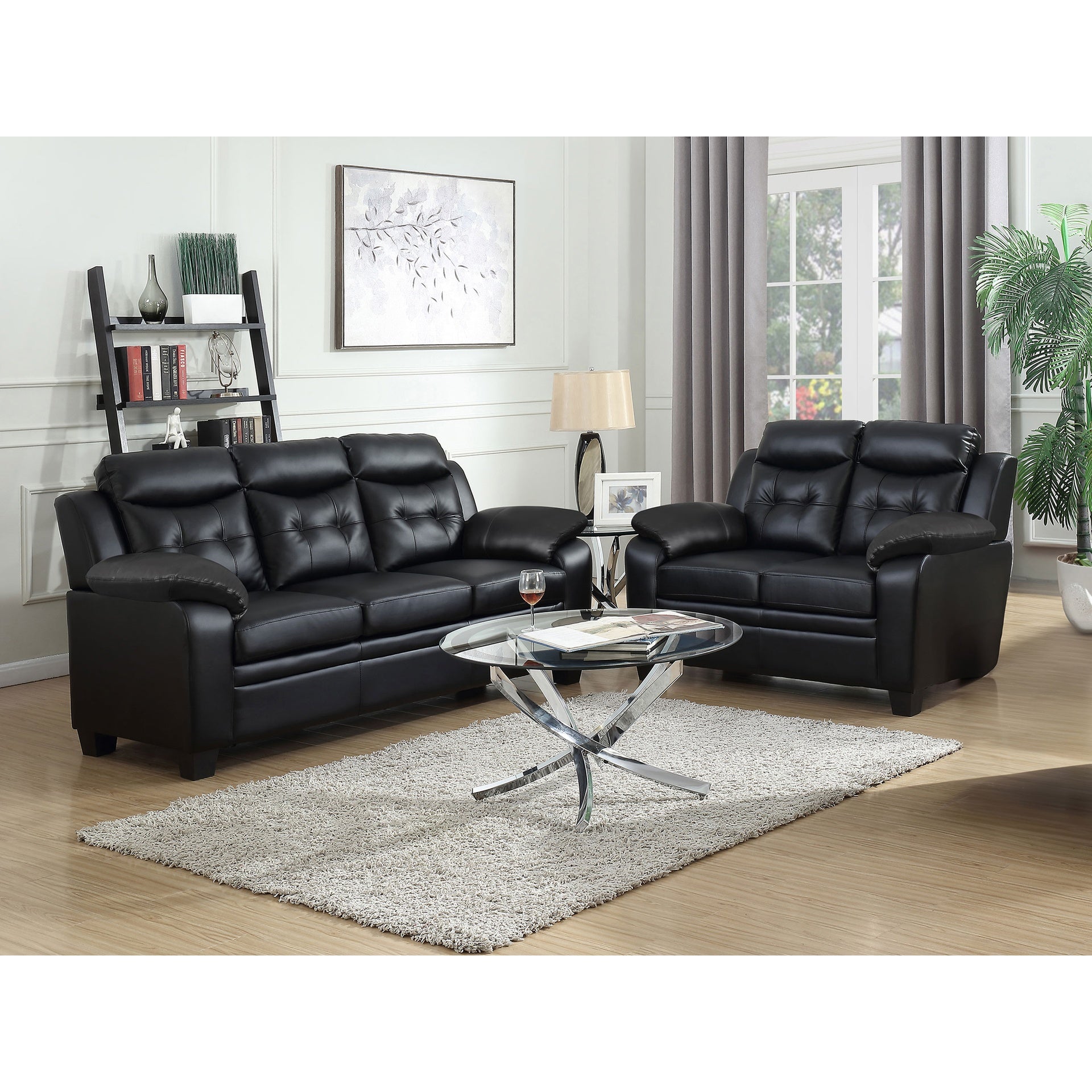 Castro Black 2-piece Faux Leather Living Room Set