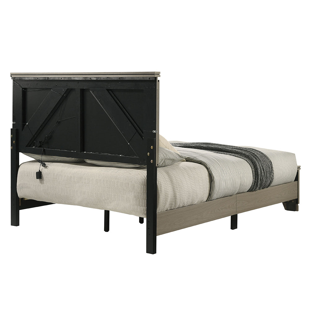 Modern Design Queen Size Bed with LED Light Headboard Wooden Bedroom Furniture Gray Finish, Bed in a Box