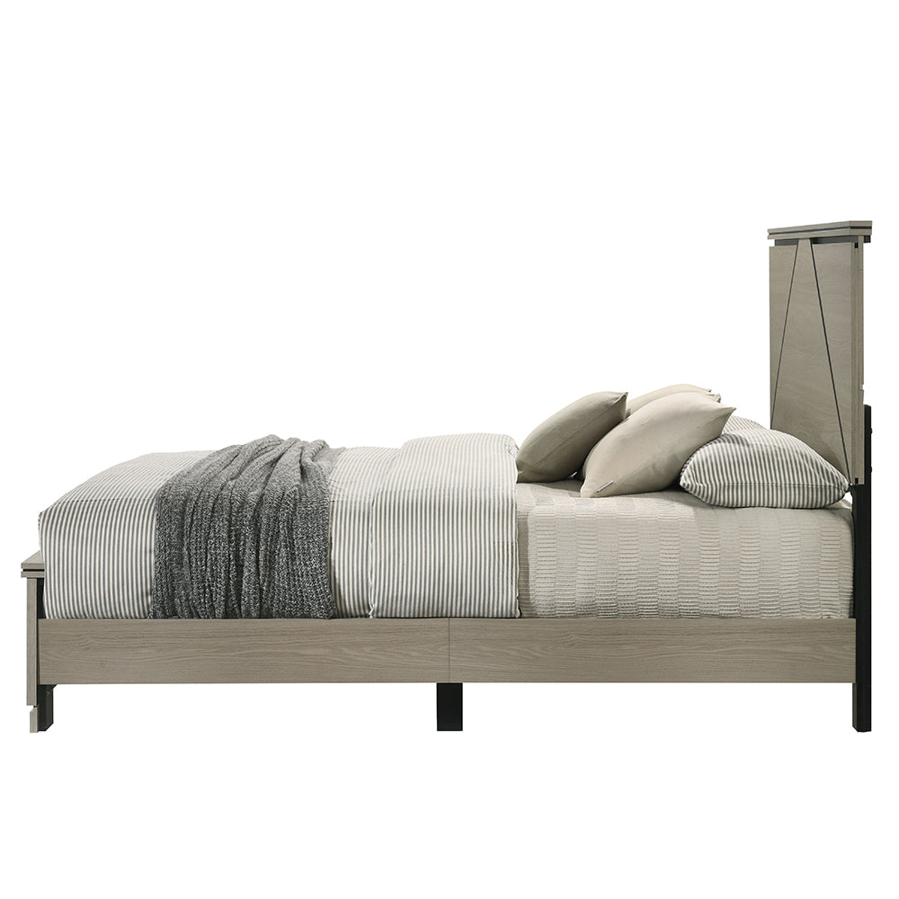 Modern Design Queen Size Bed with LED Light Headboard Wooden Bedroom Furniture Gray Finish, Bed in a Box