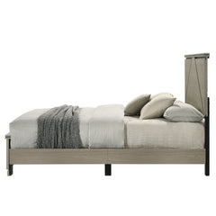 Modern Design Queen Size Bed with LED Light Headboard Wooden Bedroom Furniture Gray Finish, Bed in a Box