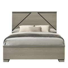 Modern Design Queen Size Bed with LED Light Headboard Wooden Bedroom Furniture Gray Finish, Bed in a Box