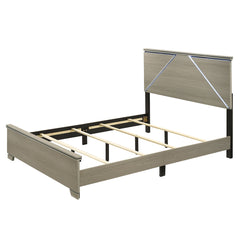 Modern Design Queen Size Bed with LED Light Headboard Wooden Bedroom Furniture Gray Finish, Bed in a Box