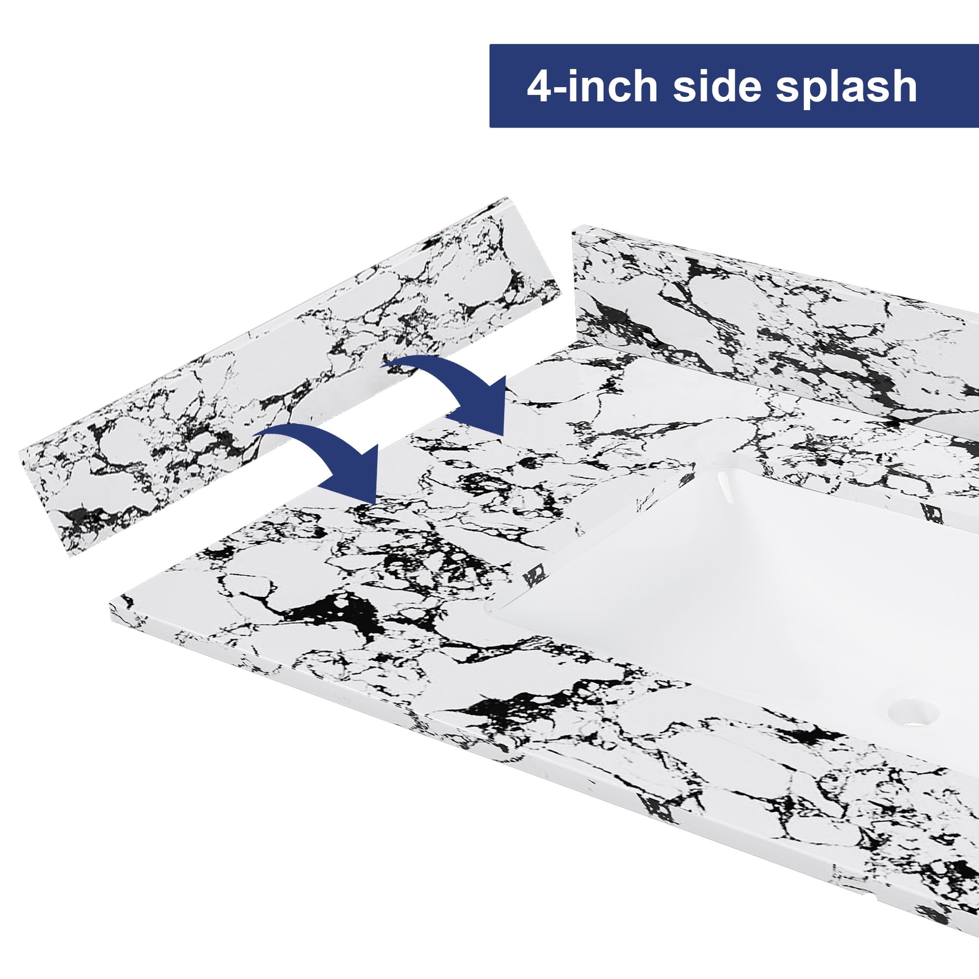 22-inch × 4-inch Bathroom Sink Side Splash, suitable for bathroom vanity sink top sizes, engineered marble stone side splash, Panda White.