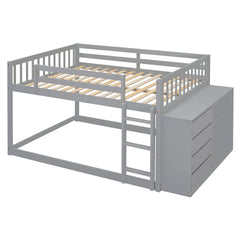 Full over Full Bunk Bed with 4 Drawers and 3 Shelves-Gray