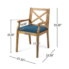 PERLA DINING CHAIR,2PCS with 2 Blue Cushions,for Backyard, Poolside, Garden