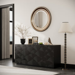 Sideboard Buffet Cabinet, 4 Doors Modern Accent Storage Sideboard, Luxurious Floor Cabinet Buffet with Freestanding Anti Dumping for Kitchen, Living Room, 59" Wide Rectangular Buffet Table(Black)