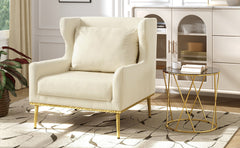 Modern Armchair Velvet Accent Chair Reading Chair Single Sofa Chair for Living Room, Bedroom, or Reading Corner, Beige