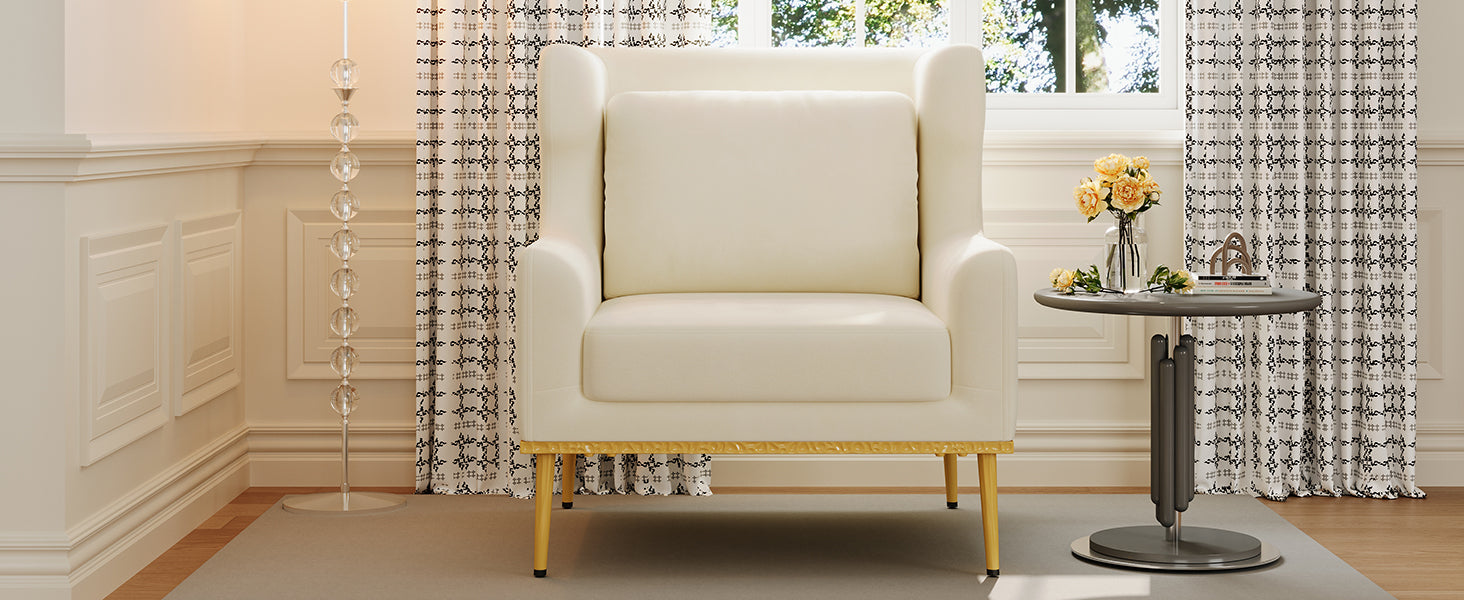 Modern Armchair Velvet Accent Chair Reading Chair Single Sofa Chair for Living Room, Bedroom, or Reading Corner, Beige