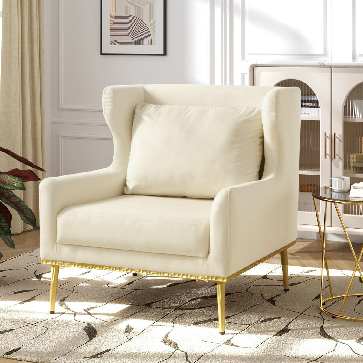 Modern Armchair Velvet Accent Chair Reading Chair Single Sofa Chair for Living Room, Bedroom, or Reading Corner, Beige