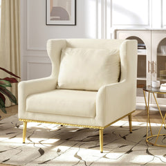 Modern Armchair Velvet Accent Chair Reading Chair Single Sofa Chair for Living Room, Bedroom, or Reading Corner, Beige