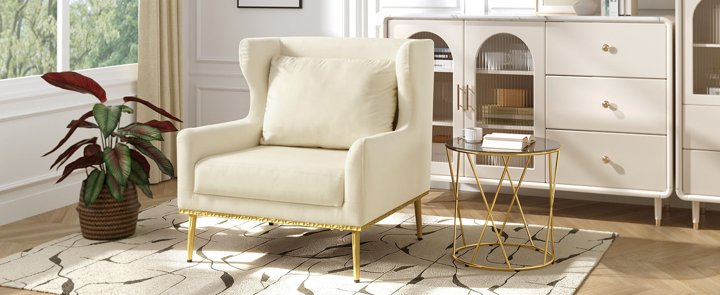 Modern Armchair Velvet Accent Chair Reading Chair Single Sofa Chair for Living Room, Bedroom, or Reading Corner, Beige