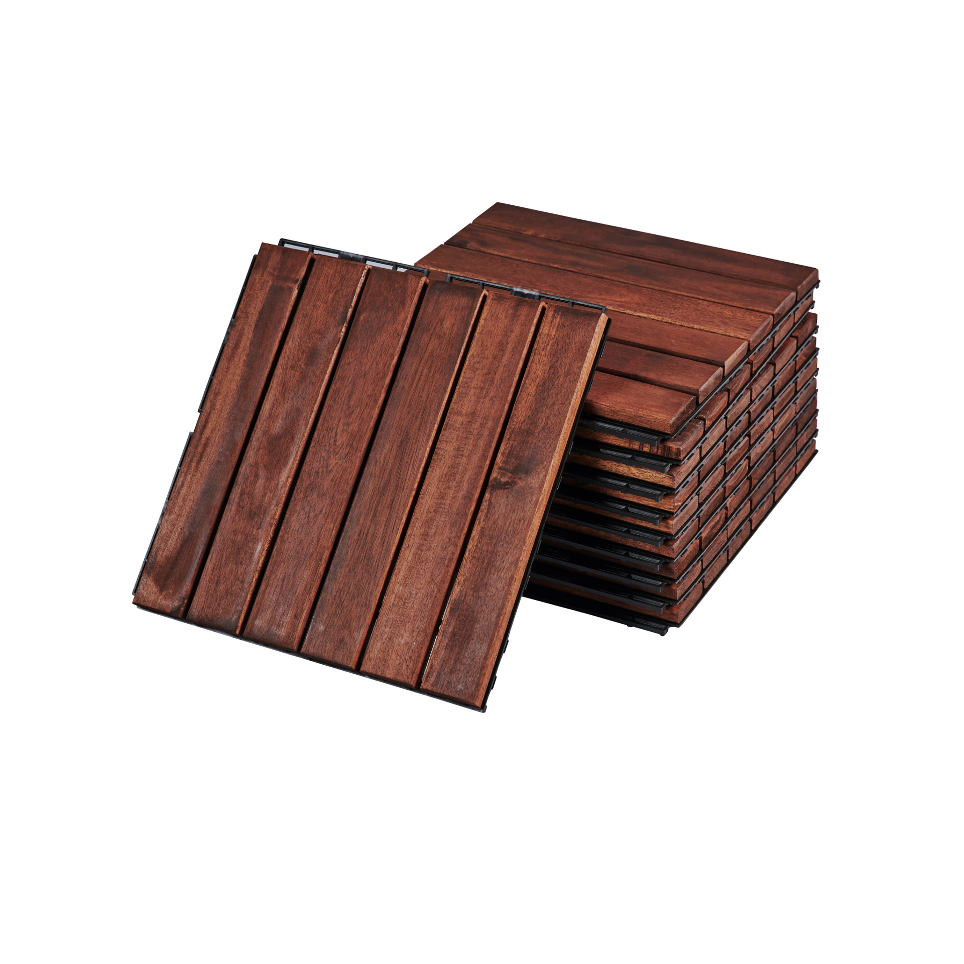 Acacia Wood Interlocking Deck Tiles Striped Pattern, 20 PCS  12" x 12" Square Acacia Hardwood Outdoor Flooring for Patio, Bancony, Pool Side,...