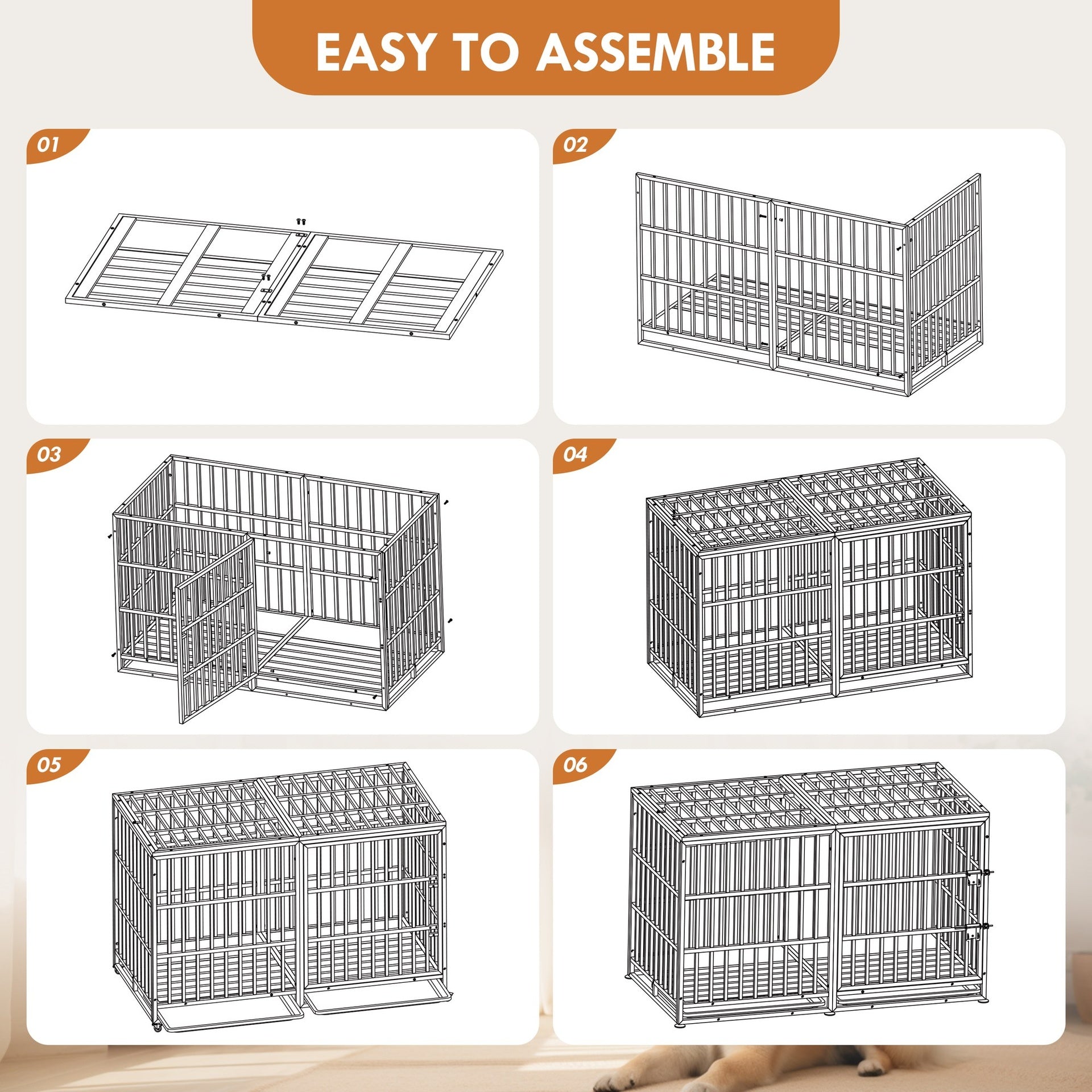 61" Extra Large Heavy Duty Dog Crate Dog cage Strong Metal Dog Kennels and Pens Crates for Large Dogs