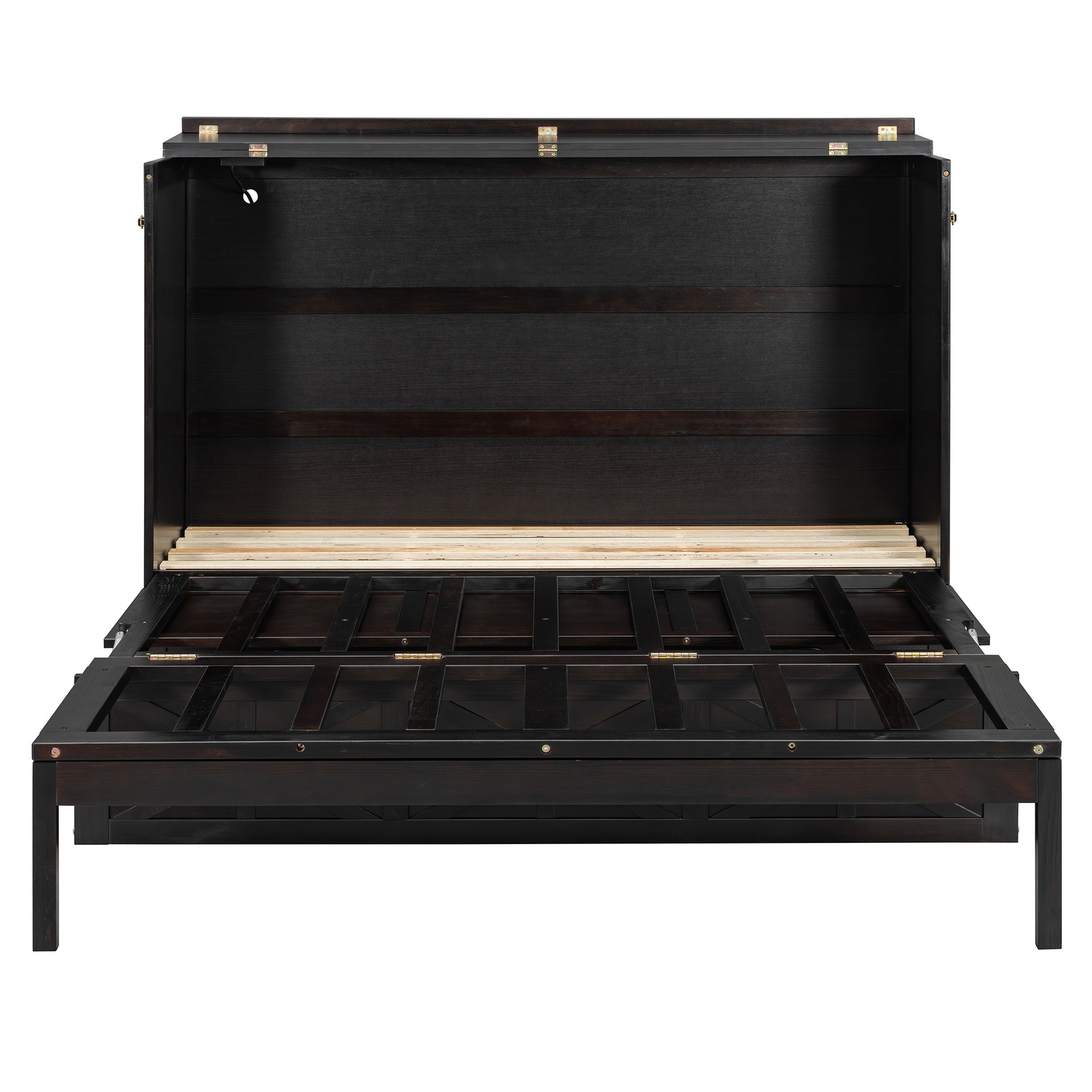 Queen Size Murphy Bed with Large Drawers and USB,Brushed Espresso