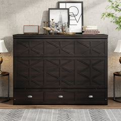 Queen Size Murphy Bed with Large Drawers and USB,Brushed Espresso