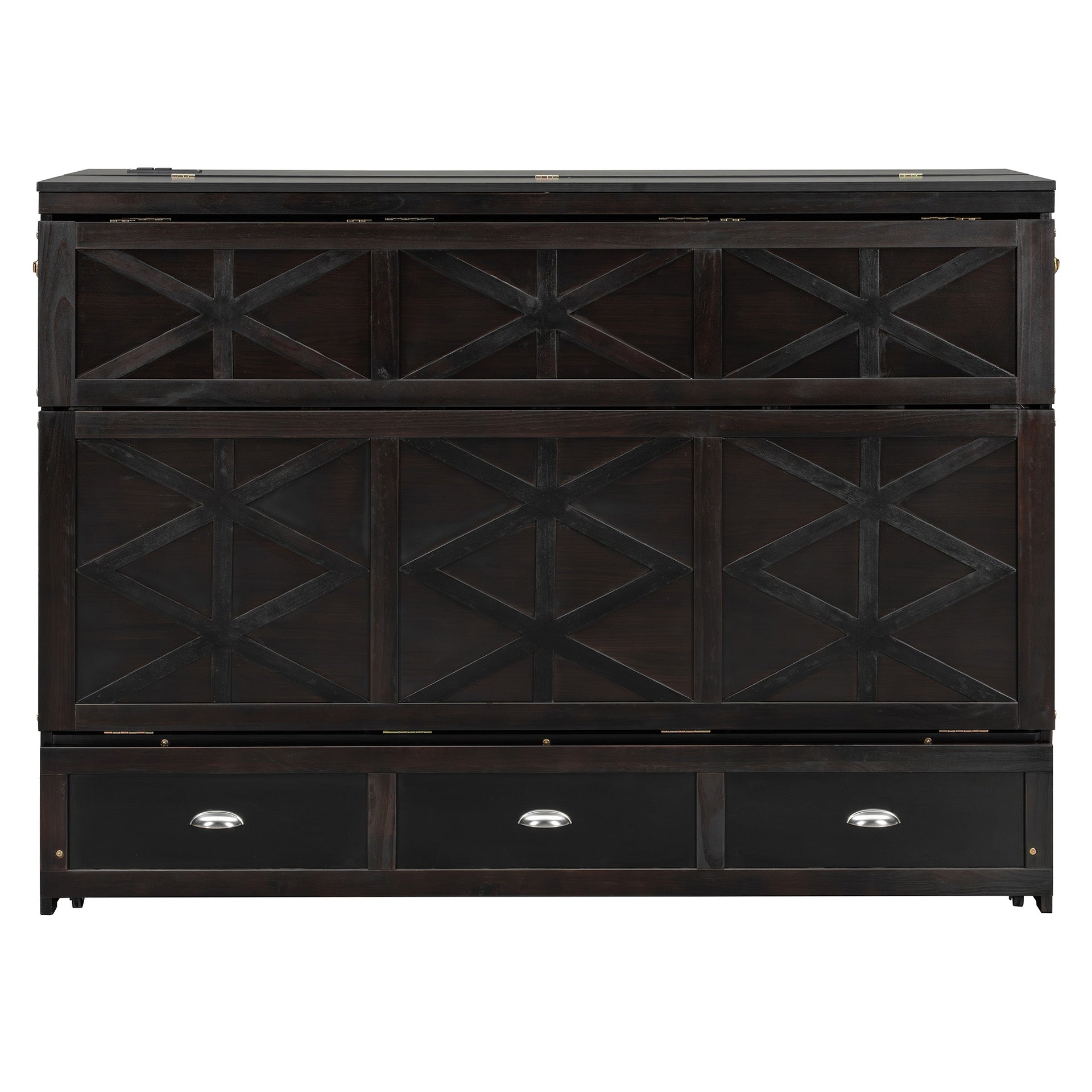 Queen Size Murphy Bed with Large Drawers and USB,Brushed Espresso