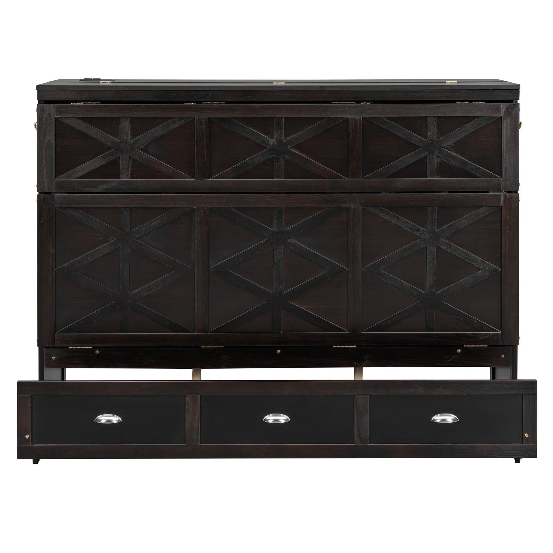 Queen Size Murphy Bed with Large Drawers and USB,Brushed Espresso