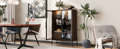 51.2'' Freestanding Display Cabinet, Pantry with 2 Storage Drawers and Glass Doors, Curio Cabinet with 4-Tier Adjustable Shelves and LED light, for Living Room, Kitchen, Office - Walnut