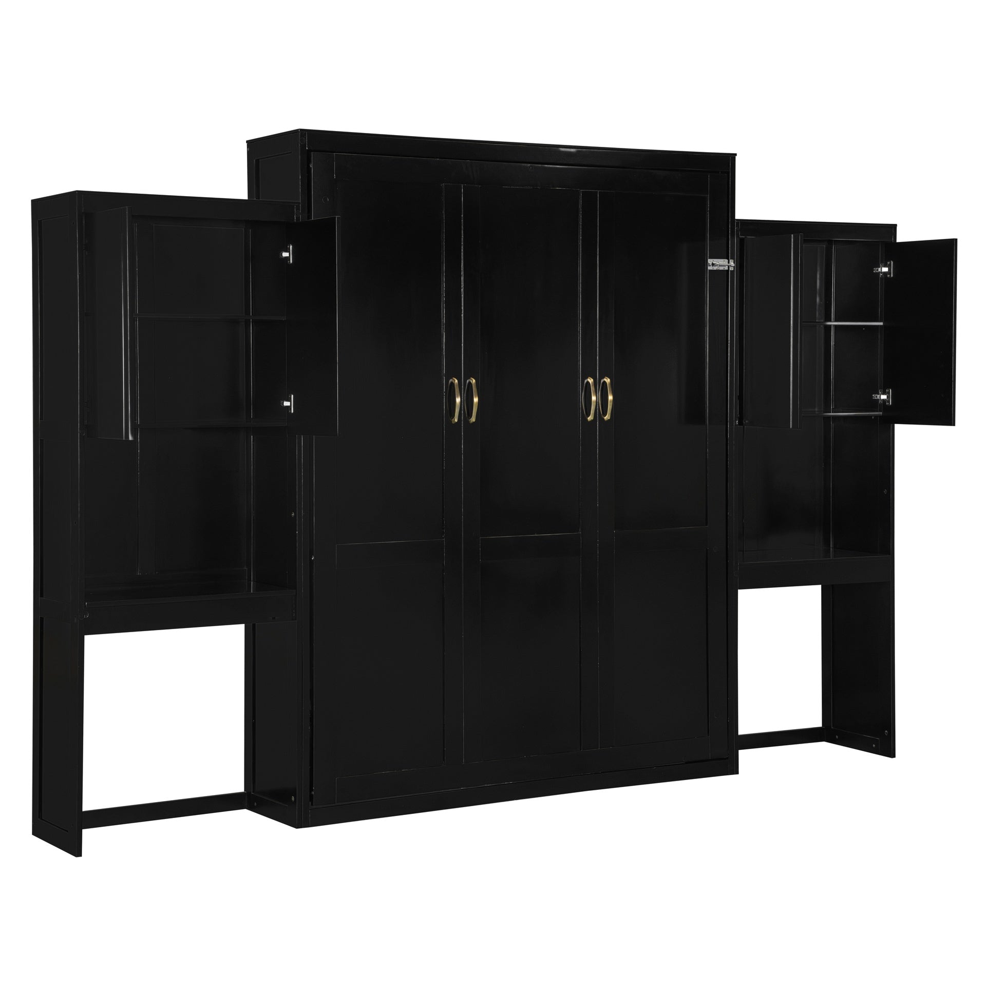 Queen Size Murphy Bed with Desk, Vanity and Cabinets, Espresso