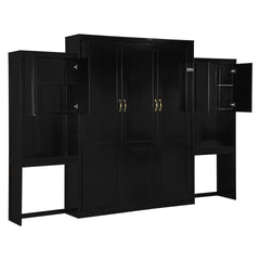 Queen Size Murphy Bed with Desk, Vanity and Cabinets, Espresso