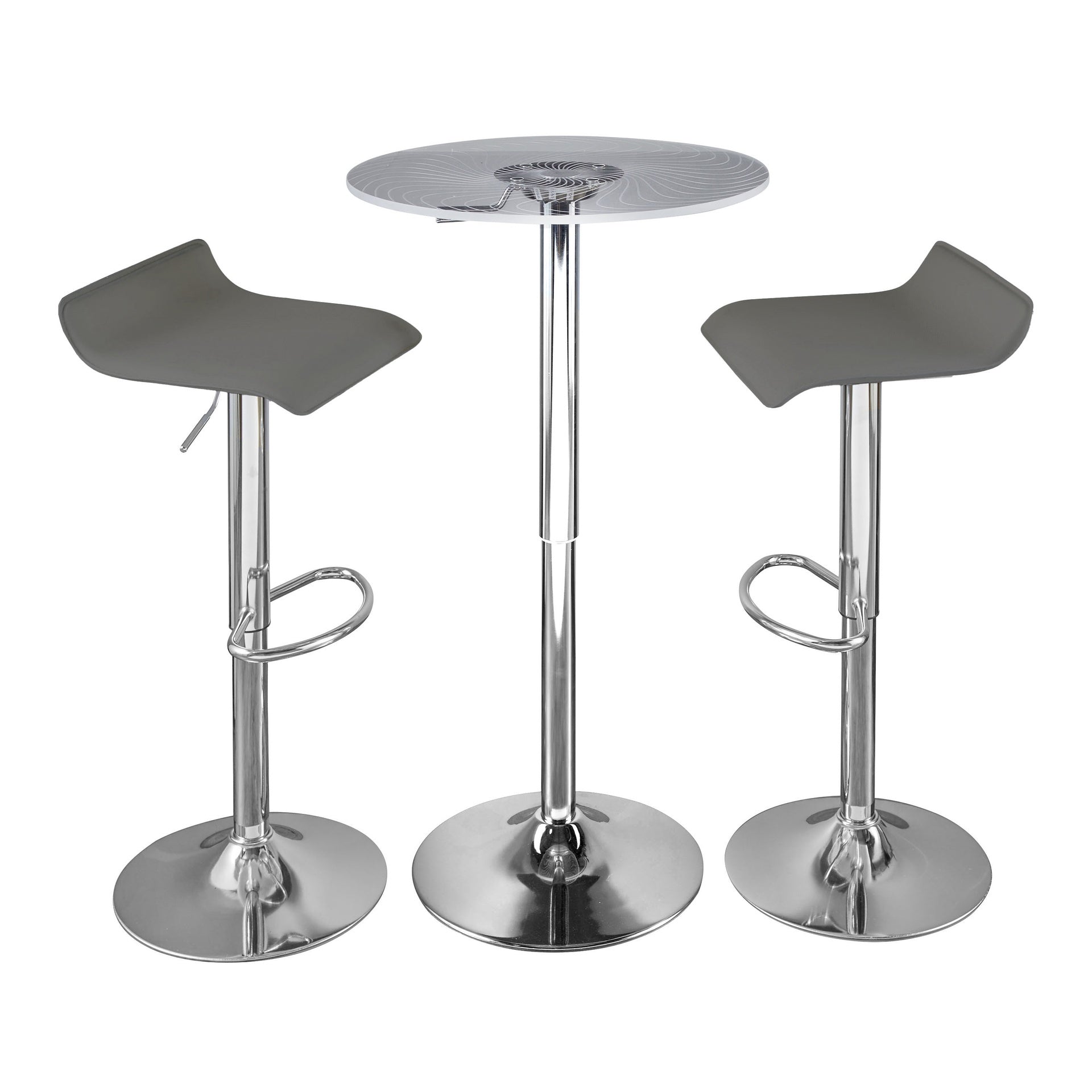 Spyra-Ale Contemporary Adjustable Bar Set in Chrome Metal, Clear Acrylic with Light Up Tabletop, and Grey PVC by LumiSource - 3 Piece