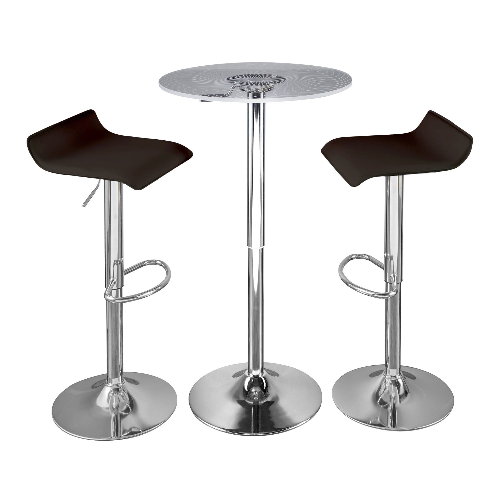 Spyra-Ale Contemporary Adjustable Bar Set in Chrome Metal, Clear Acrylic with Light Up Tabletop, and Brown PVC by LumiSource - 3 Piece