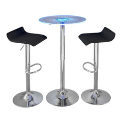 Spyra-Ale Contemporary Adjustable Bar Set in Chrome Metal, Clear Acrylic with Light Up Tabletop, and Black PVC by LumiSource - 3 Piece