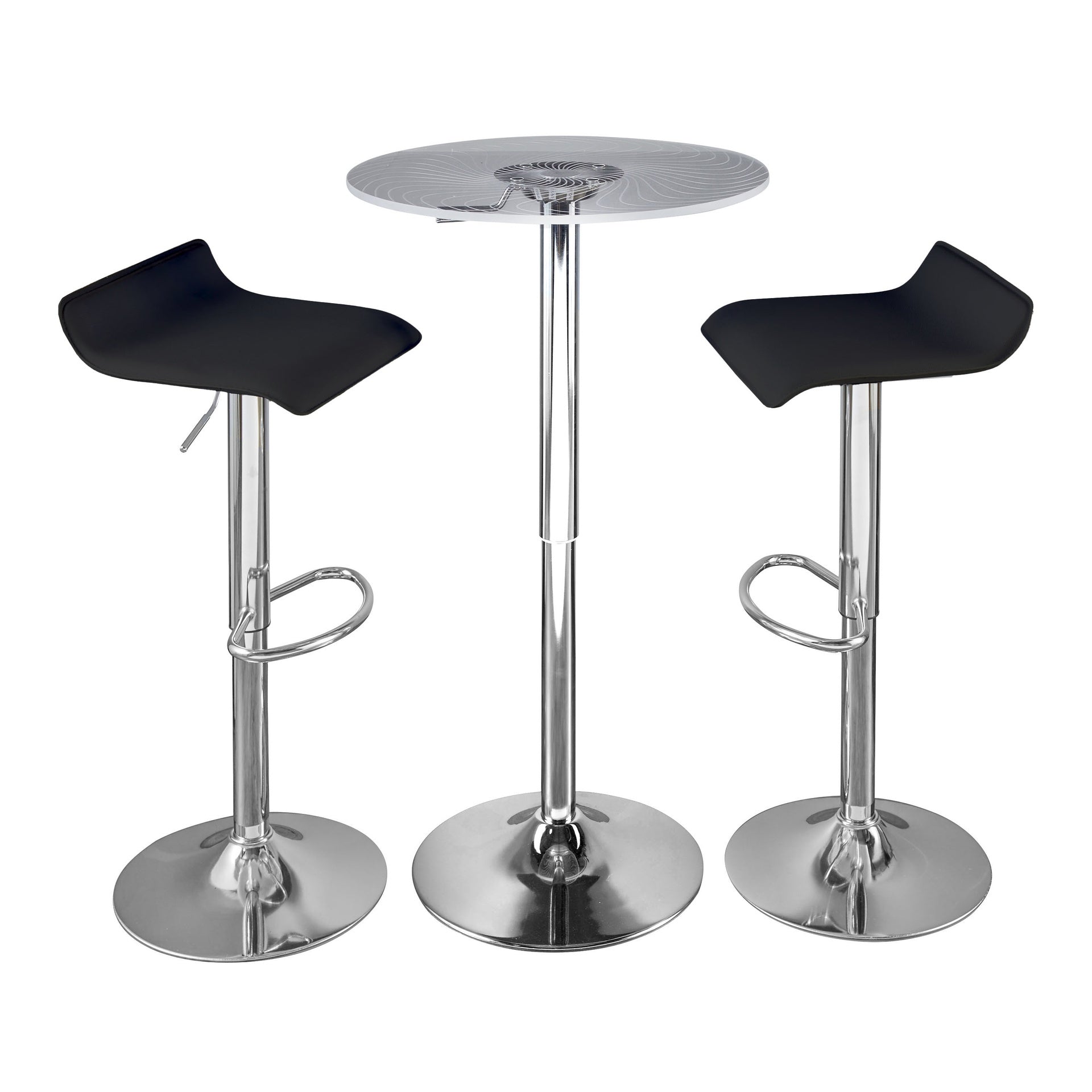 Spyra-Ale Contemporary Adjustable Bar Set in Chrome Metal, Clear Acrylic with Light Up Tabletop, and Black PVC by LumiSource - 3 Piece
