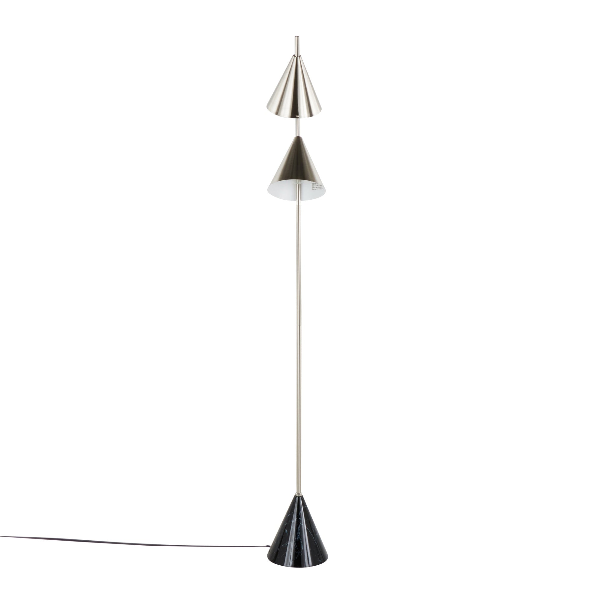 Cone 65" Contemporary Metal Floor Lamp in Plated Nickel with A Black Faux Marble Metal Base by LumiSource