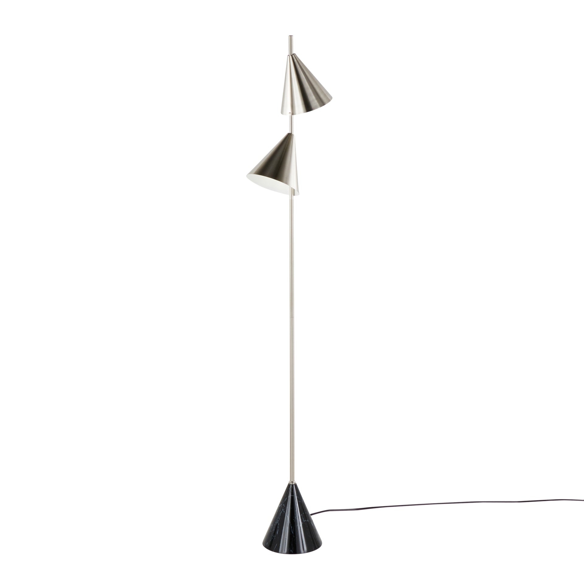 Cone 65" Contemporary Metal Floor Lamp in Plated Nickel with A Black Faux Marble Metal Base by LumiSource