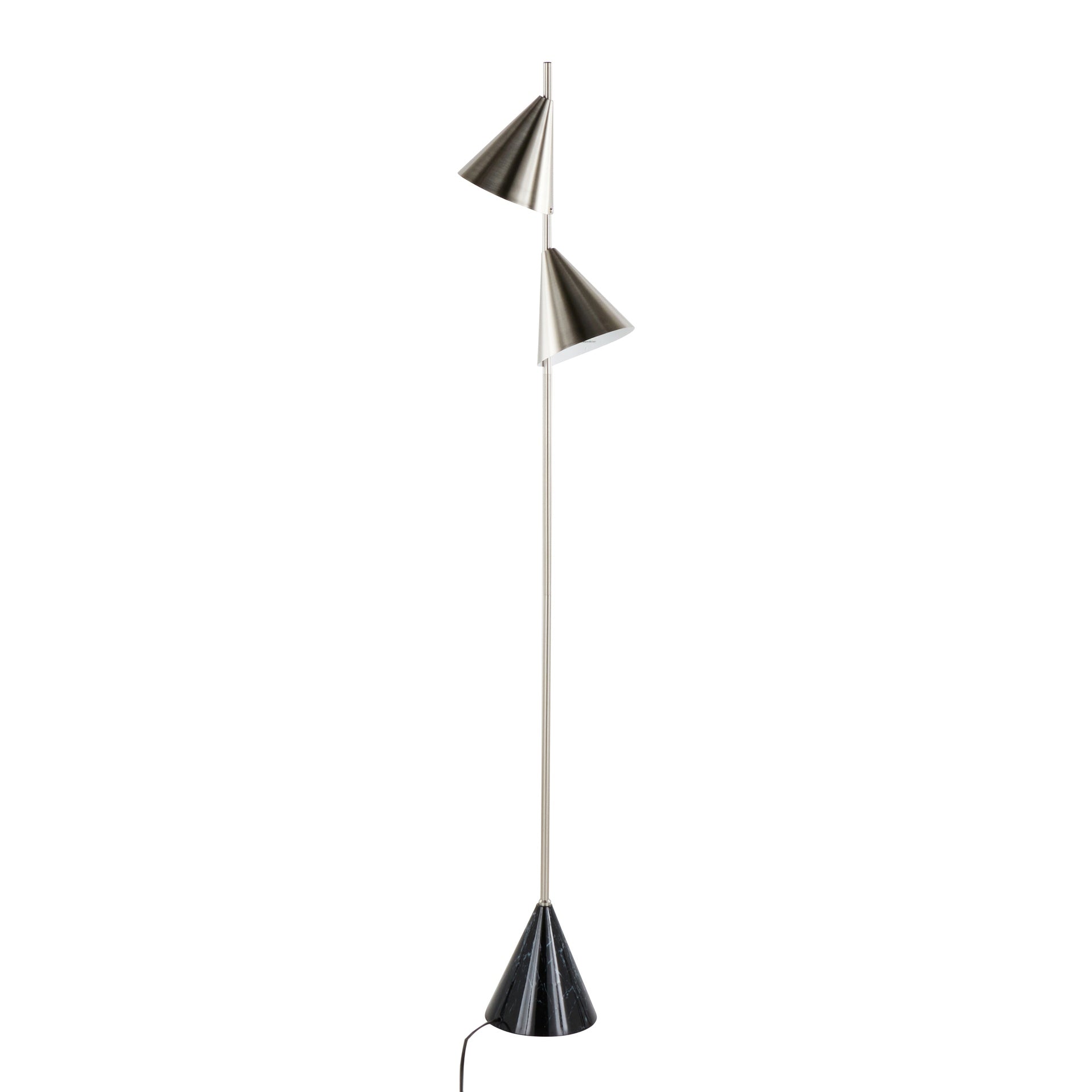 Cone 65" Contemporary Metal Floor Lamp in Plated Nickel with A Black Faux Marble Metal Base by LumiSource