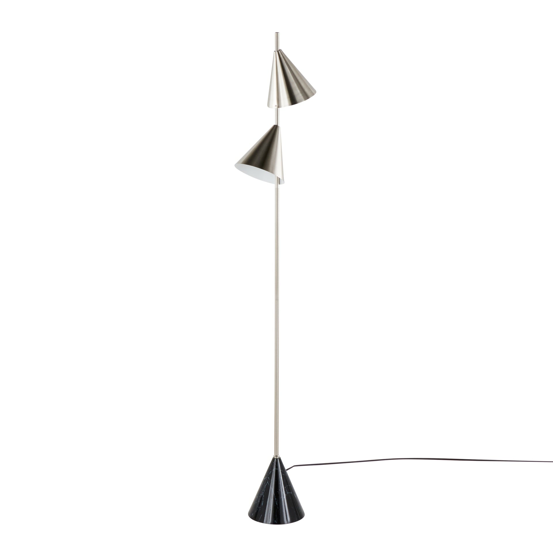 Cone 65" Contemporary Metal Floor Lamp in Plated Nickel with A Black Faux Marble Metal Base by LumiSource