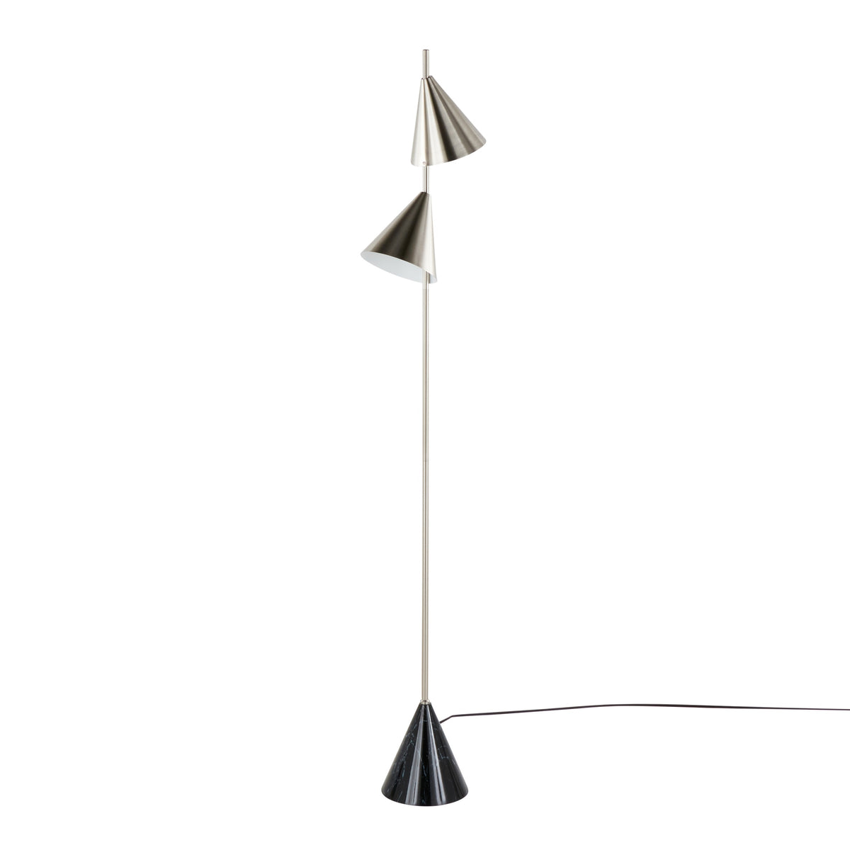 Cone 65" Contemporary Metal Floor Lamp in Plated Nickel with A Black Faux Marble Metal Base by LumiSource