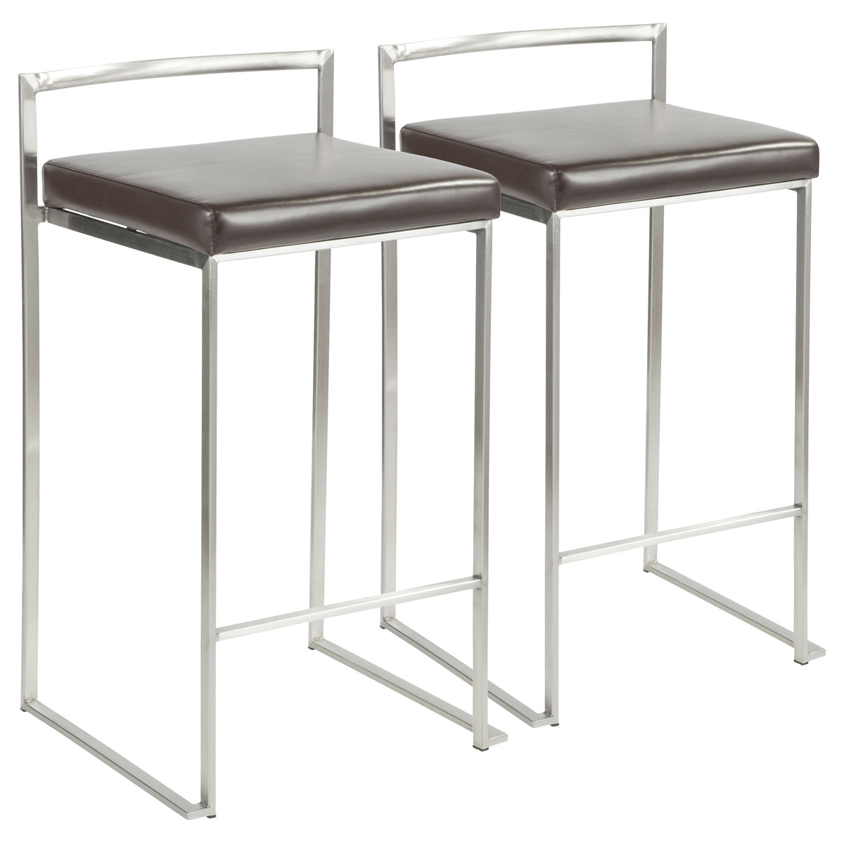 Fuji Contemporary Stackable Counter Stool in Brown Faux Leather by LumiSource - Set of 2
