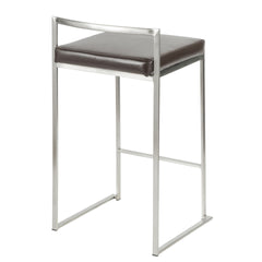 Fuji Contemporary Stackable Counter Stool in Brown Faux Leather by LumiSource - Set of 2