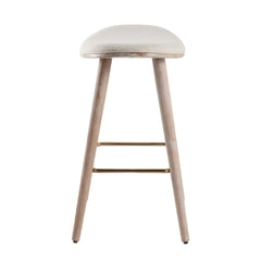 Saddle 26" Contemporary Counter Stool in White Washed Wood and Cream Fabric with Gold Metal by LumiSource - Set of 2