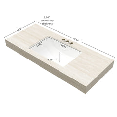 48" MURI Roma Travertine-Pattern Sintered Stone Countertop and Undermount Ceramic Basin with Three Standard Pre-drilled Faucet Holes, NO Cabinet, NO Faucet and Sink Cover