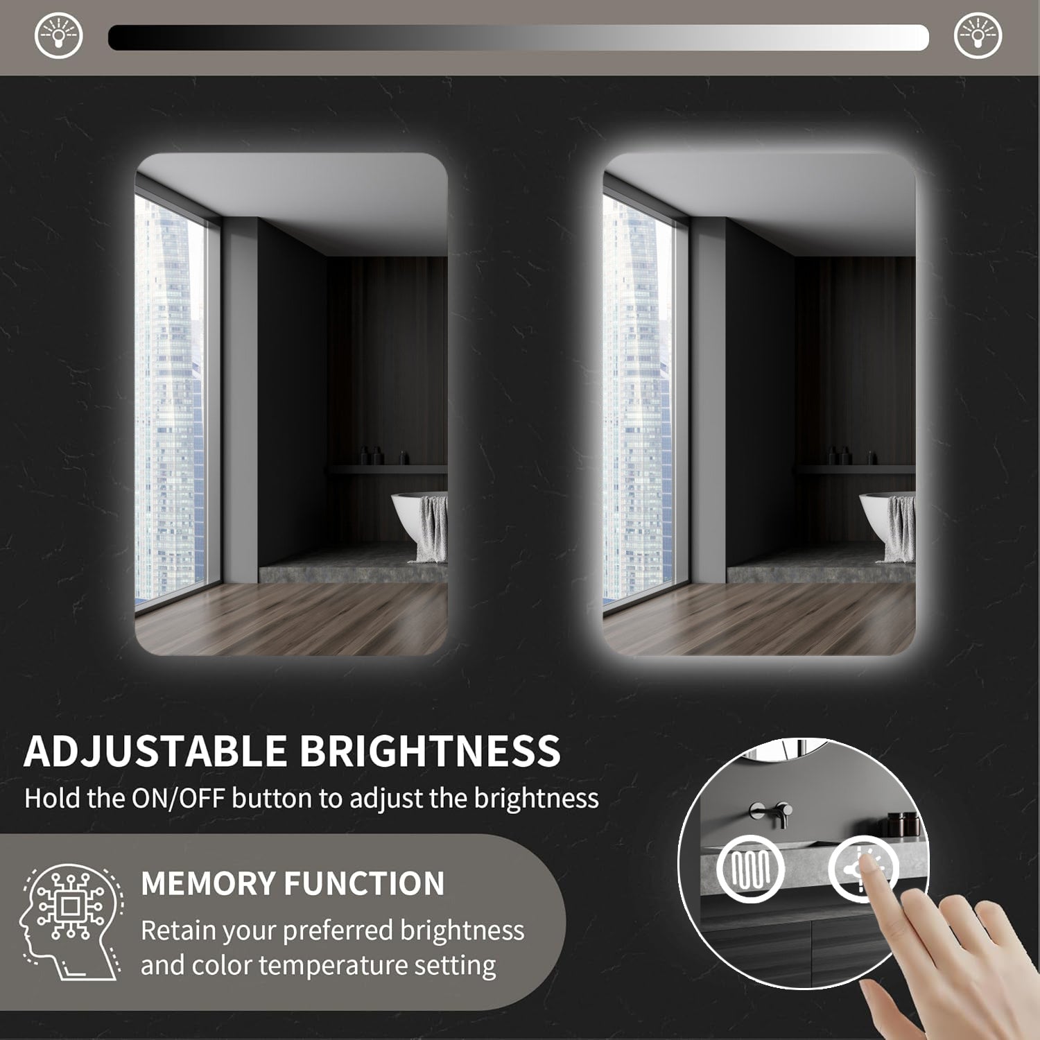 Rectangular Backlit Mirror Bathroom 24"x36"