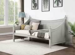 Light Gray Finish Transitional Style Molding Design Twin Daybed Mattress Ready Poster Design With Finials Solid Wood Structure