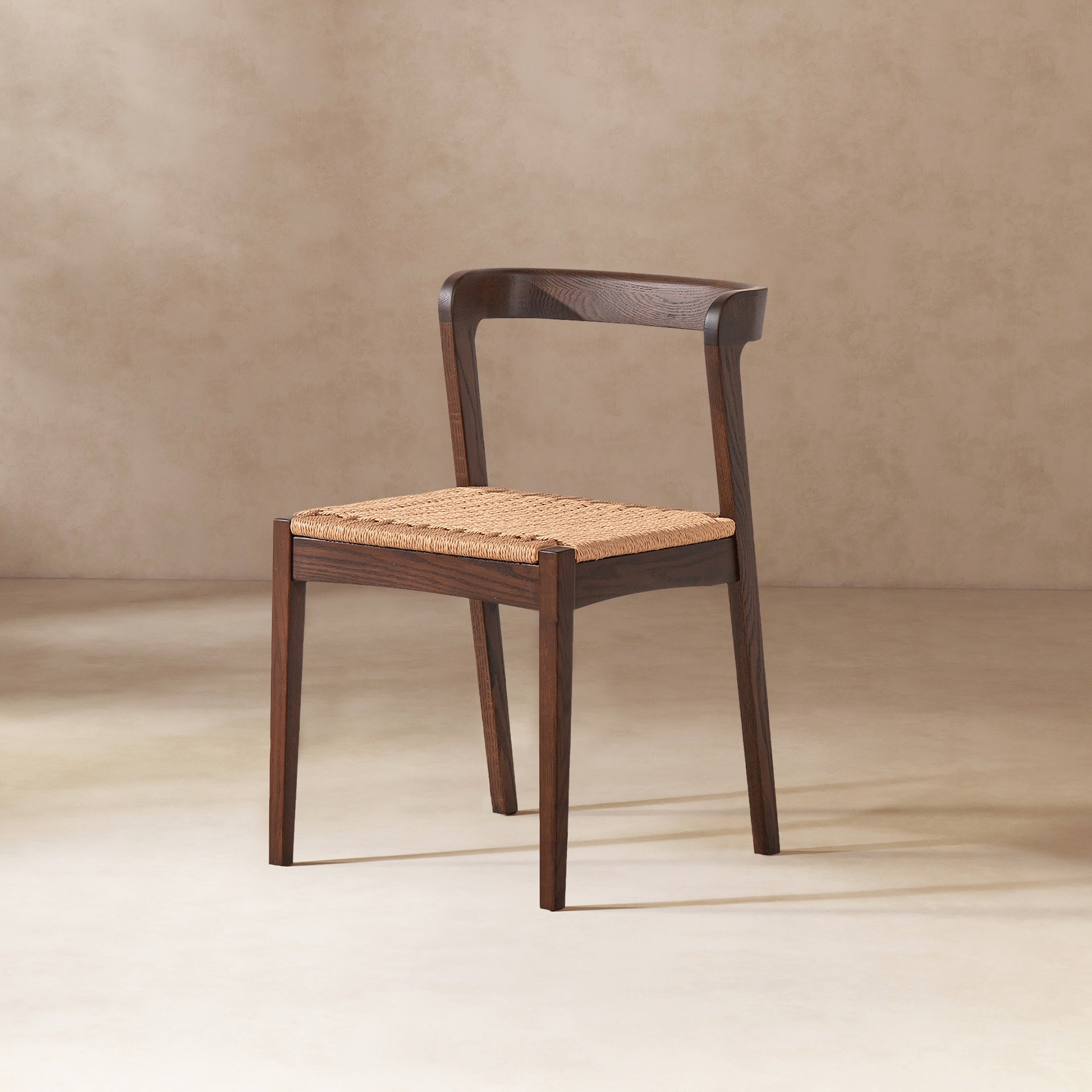Capri Woven Seat Oak Wood Dining Chair Dark Brown Red Oak